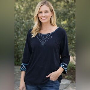 One World Black 3/4 length sleeves lightweight Top medium